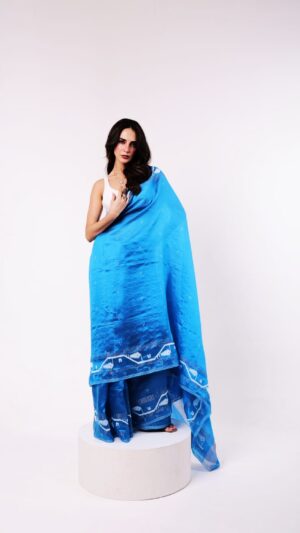 Blue Banglore Silk Jamdani Saree