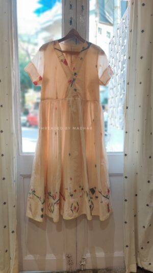 Cotton Jamdani Pich Pink Long Dress
