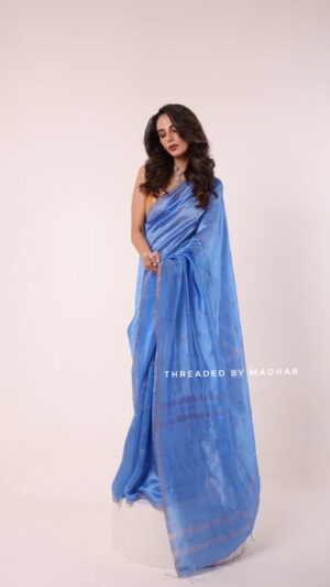 Sky Blue Silk Jamdani Saree
