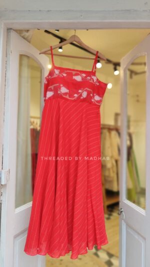 Spaghetti Jamdani Red Dress