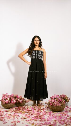 Black Jamdanii Spaghetti Dress