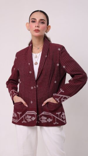 Maroon Jamdanii Blazer Jacket