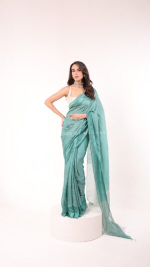 Retro Aqua banglore silk tissue saree