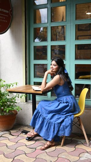 Indigo Bloom Jamdani Dress