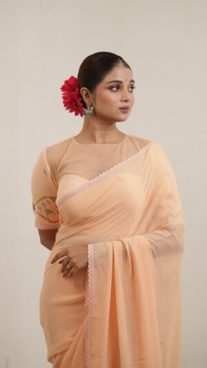 Peach Petal Fusion Saree set