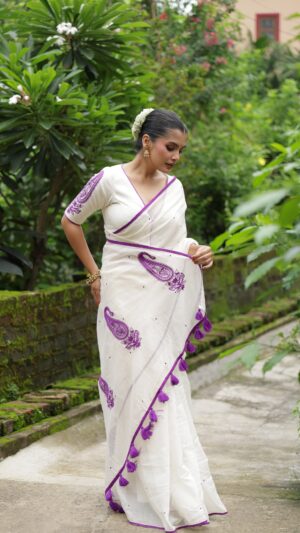 Utsavi Violet embroidered saree with blouse