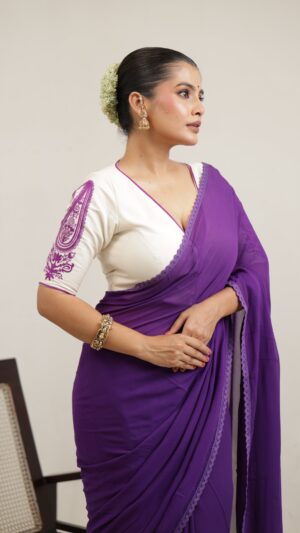 Purple Puja Glow Saree Set