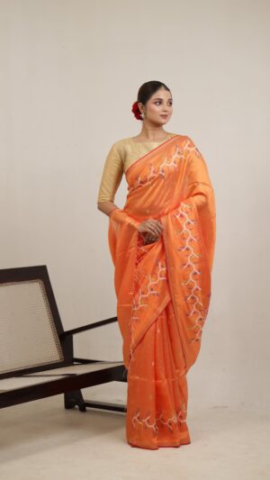 Sunset Bloom Bangalore Silk Jamdani Saree