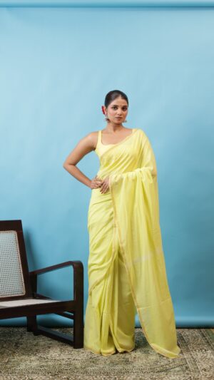 Lemon Dew Mul Cotton Saree