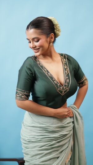 Emerald Grace Silk Jamdani  Blouse