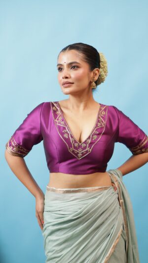 Royal Orchid Silk Jamdani embroidery Blouse